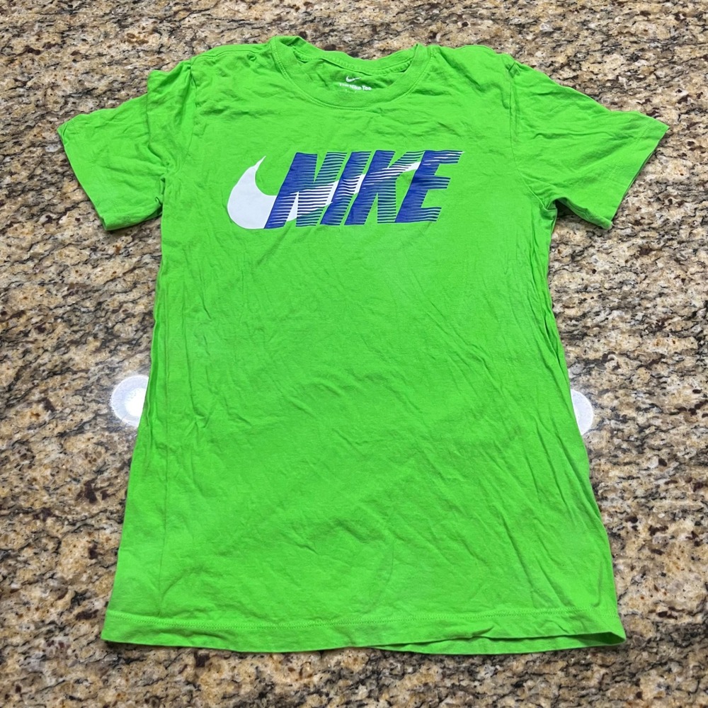 Nike Womens Graphic Tee Lime Green Blue Swoosh T-Shirt Small